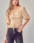 Puff Sleeve Cinched Top - Online Only