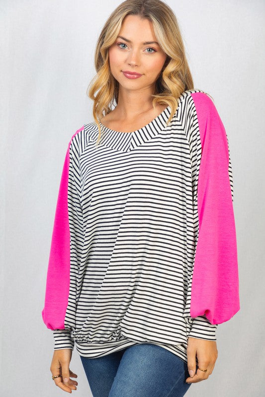 White Birch Long Sleeve Striped Knit Top - Online Only