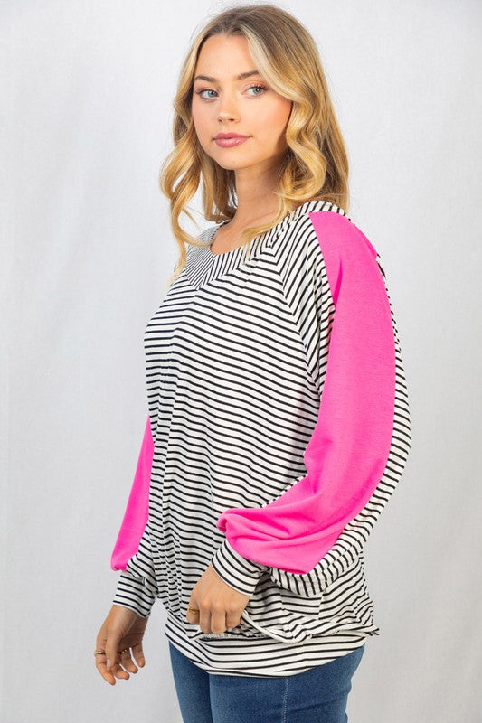 White Birch Long Sleeve Striped Knit Top - Online Only