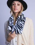 Zebra Print Faux Fur Scarf