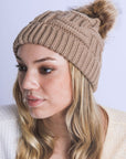 Braided Knit Fur Pom Beanie