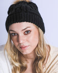 Braided Knit Fur Pom Beanie