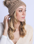 Braided Knit Fur Pom Beanie