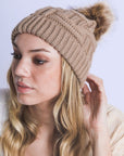 Braided Knit Fur Pom Beanie