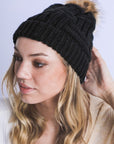 Braided Knit Fur Pom Beanie