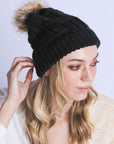 Braided Knit Fur Pom Beanie