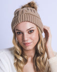 Braided Knit Fur Pom Beanie