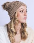 Braided Knit Fur Pom Beanie