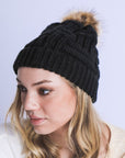 Braided Knit Fur Pom Beanie