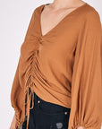 Mustard Seed Front Tie Shirring Top