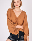 Mustard Seed Front Tie Shirring Top