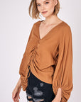 Mustard Seed Front Tie Shirring Top