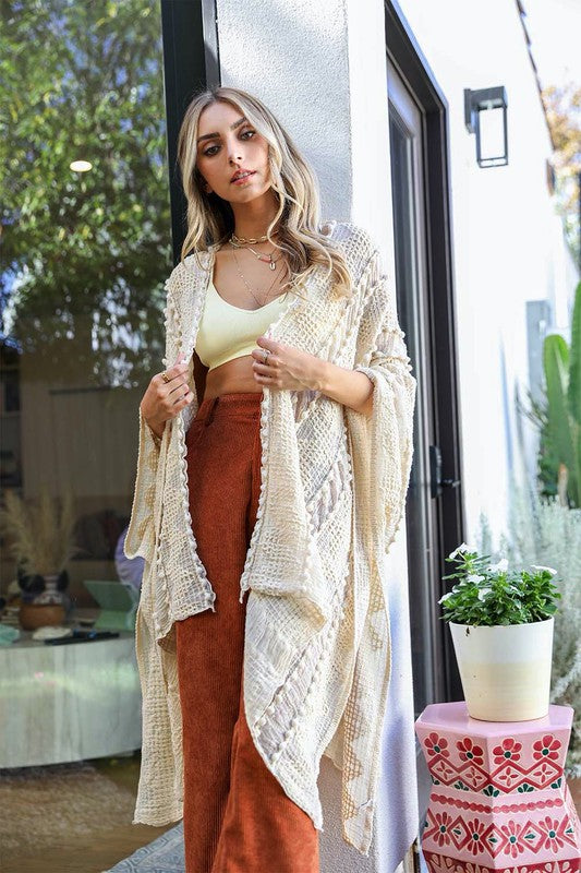 Leto Accessories Embroidered Zig Zag Soft Kimono - Online Only