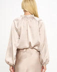 Solid Satin Ruffle Mock Neck Top