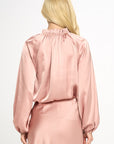 Solid Satin Ruffle Mock Neck Top