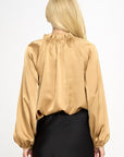 Solid Satin Ruffle Mock Neck Top