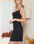 Sequin Lurex Cowl Neck Dress