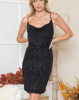 Sequin Lurex Cowl Neck Dress