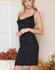 Sequin Lurex Cowl Neck Dress