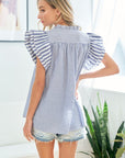 First Love Full Size Striped Flutter Sleeve Blouse