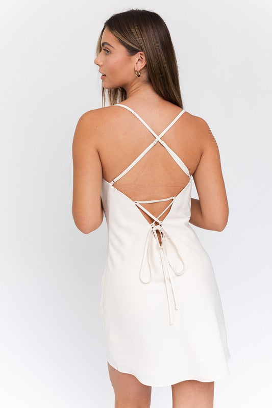 LE LIS Cowl Neck Back Tie-Up Dress