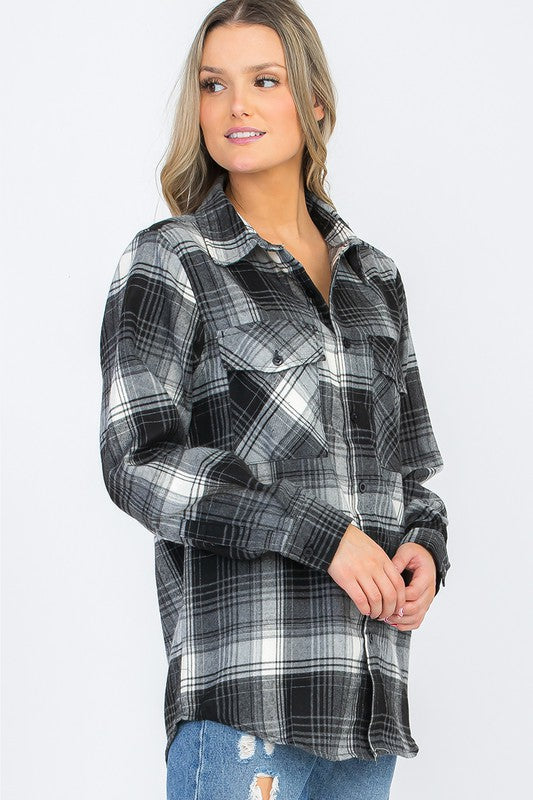 Boyfriend Oversize Plaid Flannel Long Sleeve