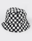 Checker Print Faux Fur Bucket Hat