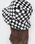 Checker Print Faux Fur Bucket Hat