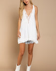 POL Sleeveless Deep V-neck Dress with Lace on Front - Online Only