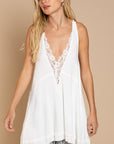 POL Sleeveless Deep V-neck Dress with Lace on Front - Online Only