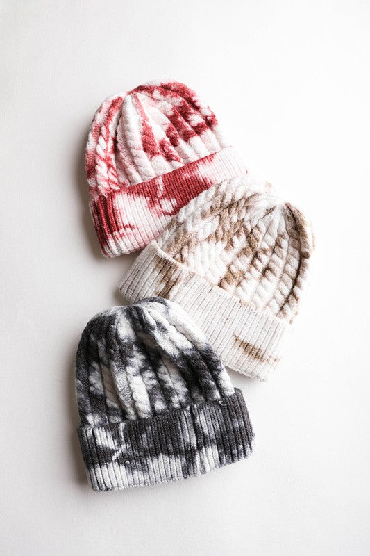 Leto Accessories Tie Dye Cable Knit Beanie