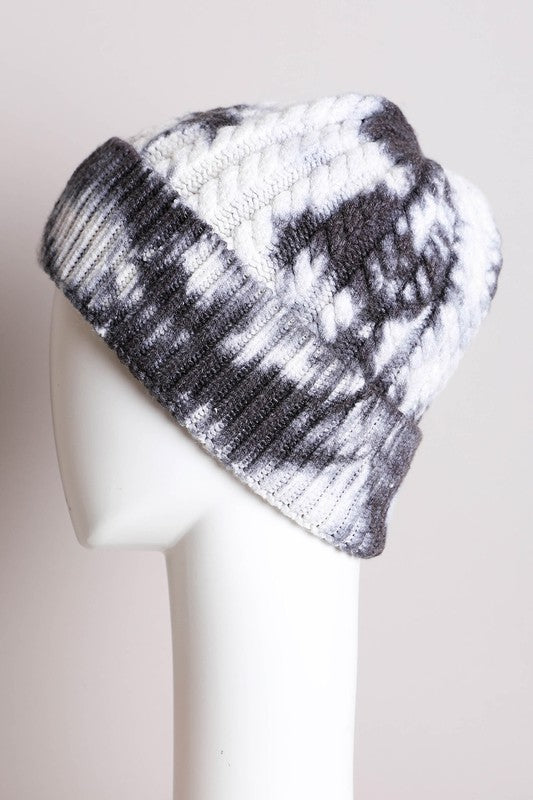 Leto Accessories Tie Dye Cable Knit Beanie