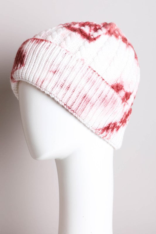 Leto Accessories Tie Dye Cable Knit Beanie