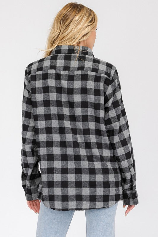 Boyfriend Fit Checker Plaid Flannel Long Sleeve