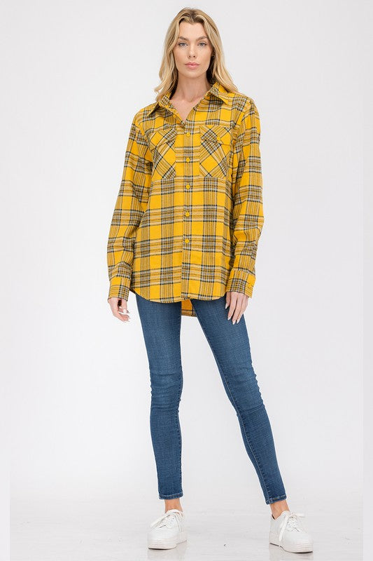 Boyfriend Fit Checker Plaid Flannel Long Sleeve Top