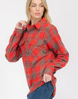 Boyfriend Fit Checker Plaid Flannel Long Sleeve Top