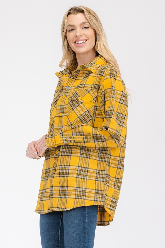 Boyfriend Fit Checker Plaid Flannel Long Sleeve Top