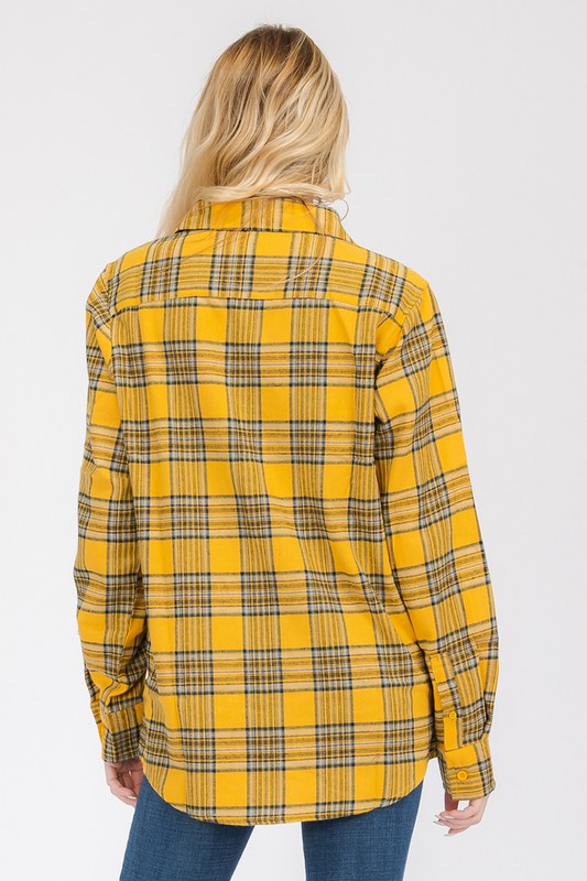 Boyfriend Fit Checker Plaid Flannel Long Sleeve Top