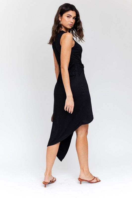 Gilli Sleeveless Twist Wrap Ribbed Midi Dress