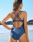 Ruched Bathing Suits Strappy V Neck Monokini