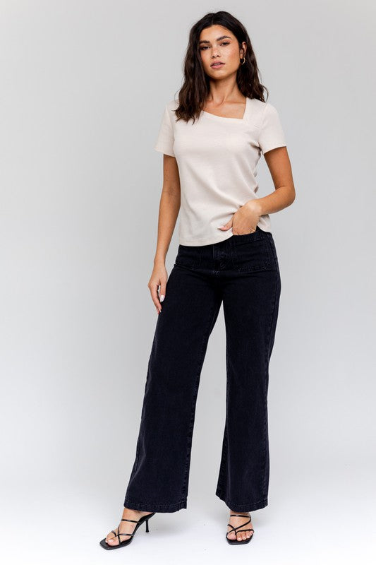 Gilli Short Sleeve Asymmetrical Top - Online Only