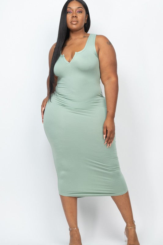 Plus Size Split Neck Tank Dress