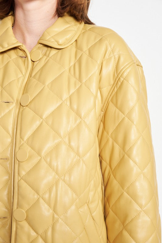 Quilted PU Button Down Jacket