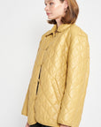 Quilted PU Button Down Jacket