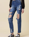 Vibrant M.i.U High Rise Distressed Mom Jean