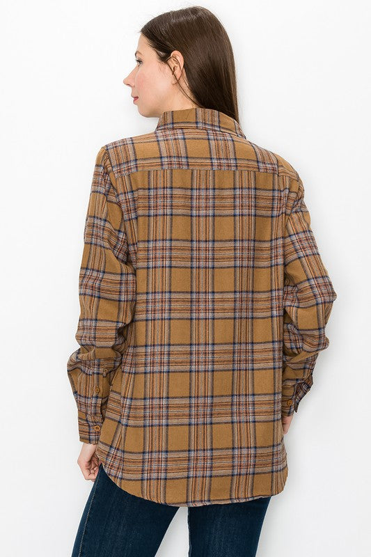 Boyfriend Fit Checker Plaid Flannel Long Sleeve Top