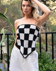 POL Checkerboard Pattern Tube Top Sweater