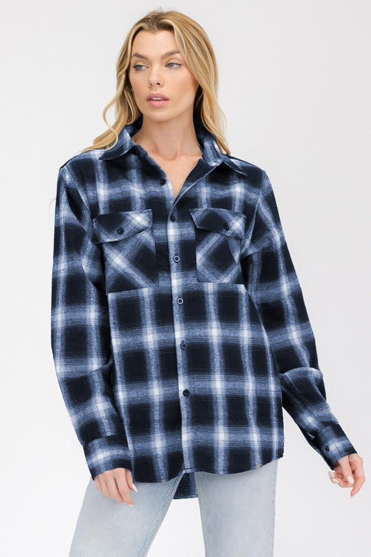 Boyfriend Fit Checker Plaid Flannel Long Sleeve