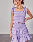 Do + Be Collection Smocked Bow Strap Top Lavender