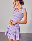 Do + Be Collection Smocked Bow Strap Top Lavender